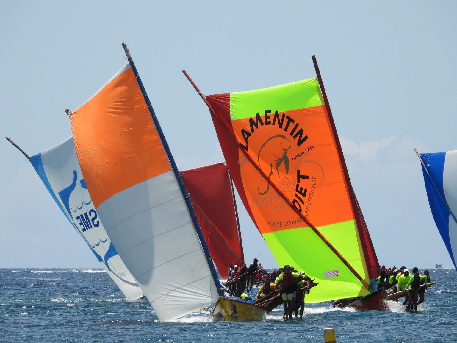 Gommiers avec voiles colorées